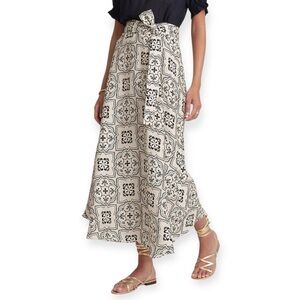 ANN TAYLOR Tiled Tie Waist Maxi Skirt Black Cream Patterned 12T 12 Tall Flowy